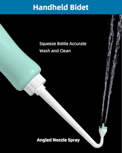 Hibbent 2 Pack Travel Bidet Bottle, Portable Bidet Sprayer, 650ml, Green, Plastic, On-The-Go Travel Bag, Extra Long Pointed Nozzle Spray for Women, Baby and Elderly