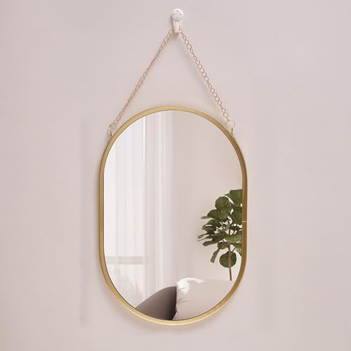 Hosoncovy Specchio da parete con cornice in metallo, specchio decorativo da appendere con catena, specchio per trucco, specchio cosmetico per bagno, soggiorno, camera da letto (ellittico)
