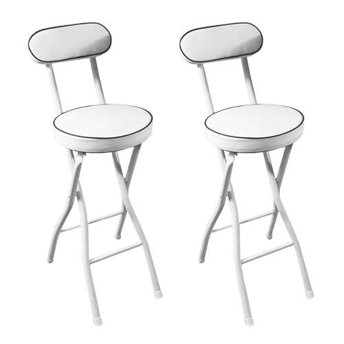 Moderno Taburete Plegable Lote De 2 Taburetes Altos De Cocina Con Respaldo Taburete De Bar 60 65 70 75cm Taburete Alto Plegable Con Reposapies Sillas Altas Cojín Redondo Para Cocina Bar Comedor(White,