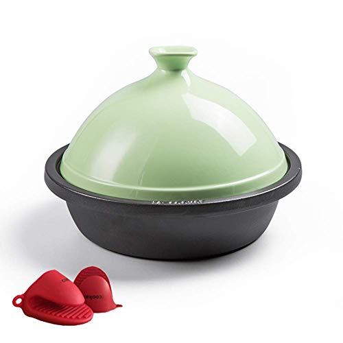WEIZI Cast Iron Pot with lid 30 cm Tajine Saucepan Enamelled cast Iron tangine with Ceramic lid for Different Cooking Styles Compatible with All ovens - Best Gift Casserole Dish Color Green