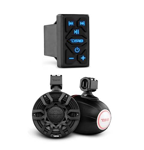 DS18 Marine Speakers Bundle - Waterproof BT Audio Receiver Rocker Switch with 2X 8 Compact Wakeboard Tower Speakers with Hybrid Mid-Range & RGB LED Lights - Great for Powersports, ATV UTV & Boats - image 1