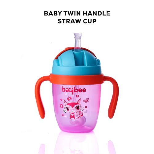 Image of BAYBEE Flippo 240ML Sipper Bottle for Kids, Anti-Spill Sippy Bottle with Soft Silicone Straw BPA Free |Sippy Cup for Baby r | Sipper Bottles for Kids Toddlers 6 Months to 3 Years (Pink)