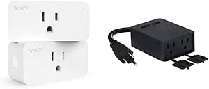 Wyze Plug, 2.4GHz WiFi Smart Plug, Compatible with Alexa, Google Assistant, IFTTT, No Hub Required, Two-Pack, White & Plug Outdoor, Dual Outlets Energy Monitoring, IP64, 2.4GHz WiFi Smart Plug, Black asin的图片