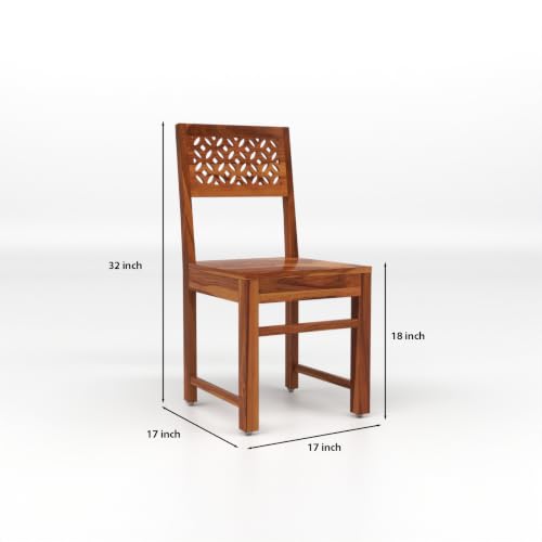 Image of Solid Sheesham Wood Dining Chair Set of 4 | Wooden Dining Chairs with Decorative Cutwork Backrest | Modern Dining Room Chairs for Home, Kitchen & Restaurant | Premium Honey Finish