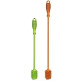 Zeattain Cepillo de Botella de Silicona,2PCS 12"&15"Limpia Botellas Cepillo de Botella,Cepillo Limpia Biberón con Mango Largo para Botellas de Cristal Deportes Botellas de Agua Tetera-Verde&Naranja