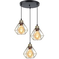 Lustre Suspension 3 Lumières IDEGU Cube Vintage - Lampe Plafonnier Géométrique Vert 16cm