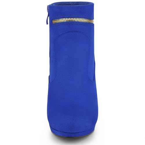 Allegra K Allegra K Women's Slip on Zip Round Toe Heel Royal Blue Ankle Boots 6.5 M US