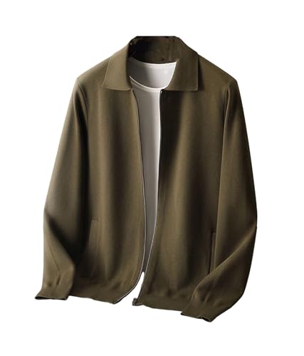 Men's Merino Wool Knit Cardigan Sweater Lapel Long Sleeve Zipper Thick Fall Winter Outerwear