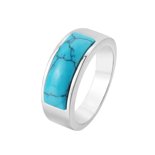 Stainless Steel Turquoise Inlay Band Ring, Men's Fashion Statement Ring