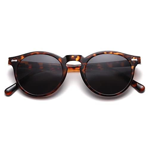 Image of Gleyemor Vintage Polarized Sunglasses for Men Round Sunglasses UV400 Protection Retro Hand-crafted Acetate Frame