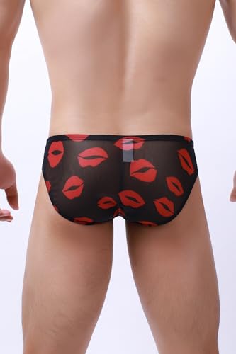 Men's Spandex Low Rise Eyelet Bikini Printed Briefs Underwear2
