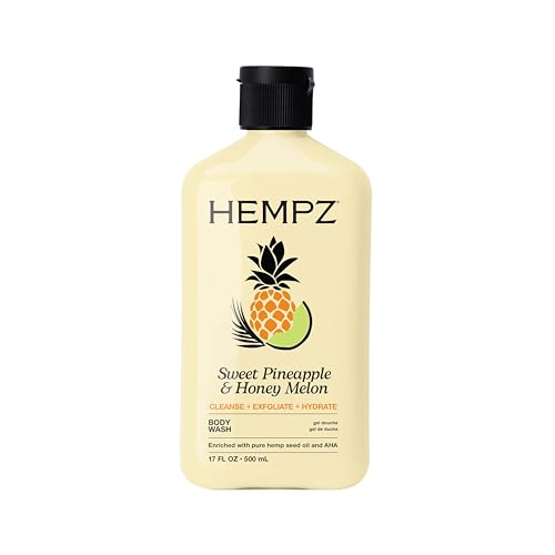 Image of Hempz Body Wash - Sweet Pineapple & Honey Melon - Hydrating for Sensitive Skin, Scented, Exfoliating with Shea Butter, Pure Hemp Seed Oil, and Algae for Sensitive Skin - 17 fl oz