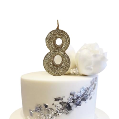 Image of Wanna Party Number 8 Glitter Gold Candle for Birthday Decoration Items /Cake Toppers /Cake Decorations