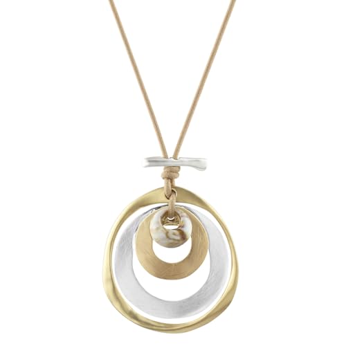 Bohemian Women's Leather Long Pendant Necklace Multilayer Circles Pendant necklace Adjustable Leather Retro Necklace Woven Handmade Jewelry​ with Gift Box