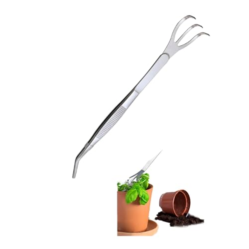 2-in-1 Bonsai Tweezers Root Rake Stainless Steel Root Rake Bonsai Tweezers Soil Farming Tool with Ergonomical Handle for Garden Accessories