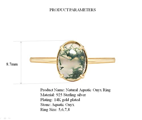 Natural Moss Agate With 14K Gold Plated Sterling Silver Rings Oval Ring Valentine Gift Vintage Retro Ring for Women2