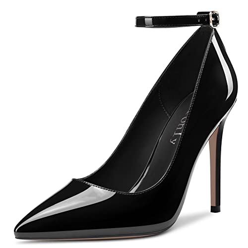 DearOnly Womens Heel Pumps Pointed Toe Ankle Strap Stiletto High Heel Patent Dress Shoes 4 Inch - Main Image