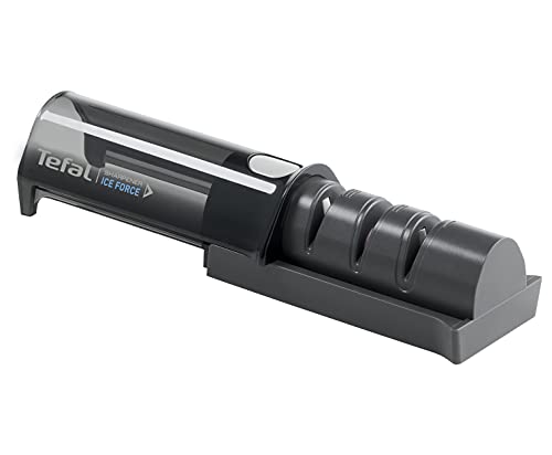 Tefal Ice Force Messerschärfer, 3-Schritte-Schleifprozess, nachschärfen + ausbessern, gut für Edelstahlmesser, platzsparende Aufbewahrung, japanische Keramikschleifscheibe, Schwarz, K26505