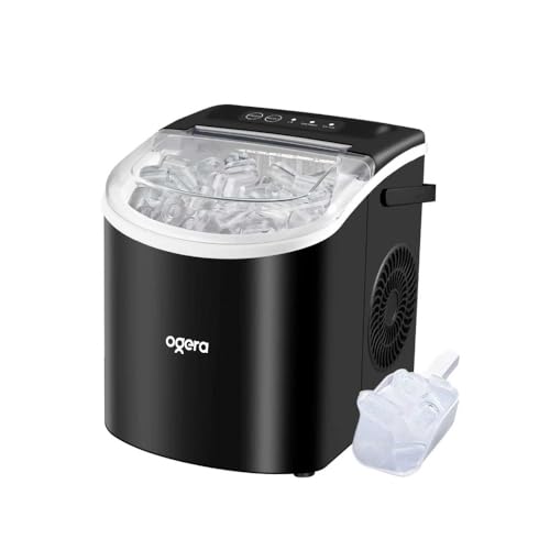 OGERA Portable Countertop Ice Maker 12KG Ice Production 6 Minute Fast Ice Making Plastic Body with Transparent Lid Black Model OG141IM