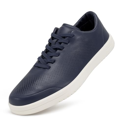 Image of Men's Barefoot Dress Shoes - Zero Drop Comfort Breathable Micro-Perforated Learher, No Break-in Needed, Slip-On Elastic Laces for Business & Travel