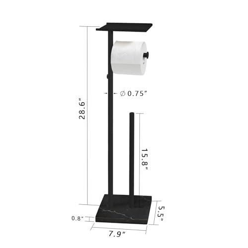 GZILA Toilet Paper Holder Stand with Shelf, Marble Base Free Standing Toilet Paper Double Roll Holder Dispenser, SUS 304 Stainless Steel Storages 5 Reserve Rolls Matte Black by GZILA - Used condition - Image 3