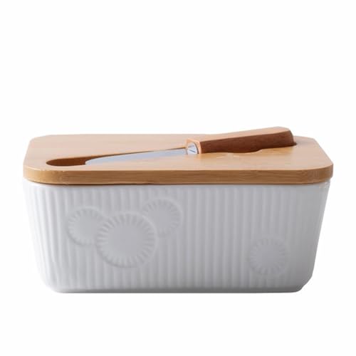 Dxcaicc White Butter Dish with Lid, Ceramic Butter Dish for Countertop, Butter Container, Butter Tray Small Butter Dish Covered (200G Butter)