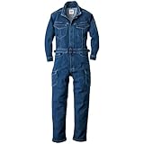 [武蔵野ユニフォーム] EDWIN オーバーオール 81008 10.7oz 厚地 つなぎ ツナギ ストレッチデニム エドウイン オールシーズン 綿ポリエステル 作業服 作業着 山田辰<059-81008>(101-ブルー L)