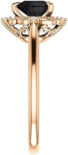 Vintage Halo Black Heart Ring 10K Rose Gold, Victorian 1 CT Heart Onyx Ring, Antique Diamond Engagement Ring, Black Moissanite Ring, Perfact Gift for Wife4