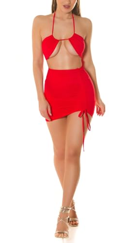 Koucla Hot Neckholder Minikleid Partykleid Sommerkleid Kleid mit Neckholder Cutout und Raffung One Size (Einheitsgröße)