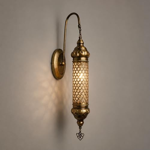 Image of Angora James Turkish Wall Sconce Decorative Light, 23.62 inch Handcrafted Metal & Blown Glass Lamp, Elegant Moroccan Design, Made in Turkey, Unique Wall Lighting Fixture for Indoor