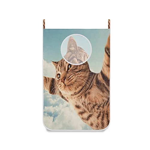 hengpai Kids Cute Hanging Laundry Hamper Bag Dirty Clothes Bag Basket Fabric Wash Bag with Door Wall Hooks,Flying Cat