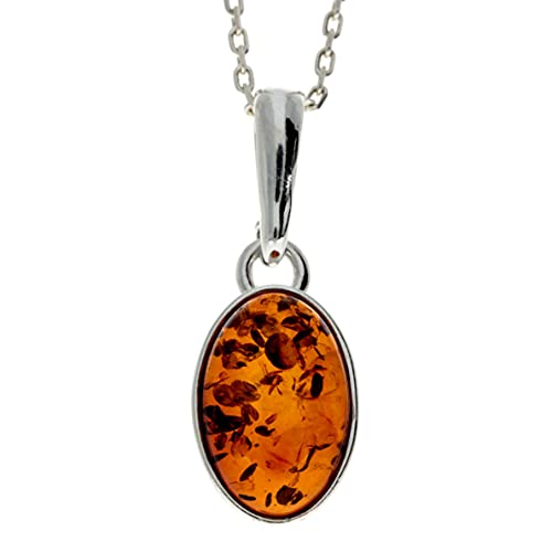 Genuine Cognac Baltic Amber & 925 Sterling Silver Classic Pendant without Chain - 456