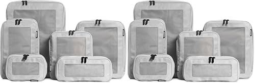 Image of Aerotrunk Compression Packing Cubes for Travel - Luggage Organizer Bags - Double Zipper Packing Cubes for Suitcases (12-Pack, Light Grey)