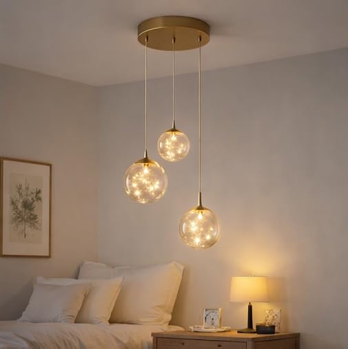 blissbells Straight LED Fairy Ball Gold Pendant Lamp Ceiling Light - Warm White, Pack of 1, Warm White 1
