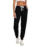 HAPYWER Jogginghose Damen Lang Sporthose Frauen Baumwolle Sweatpants Slim Fit Freizeithose High Waist Trainingshose mit Taschen(Schwarz，M)