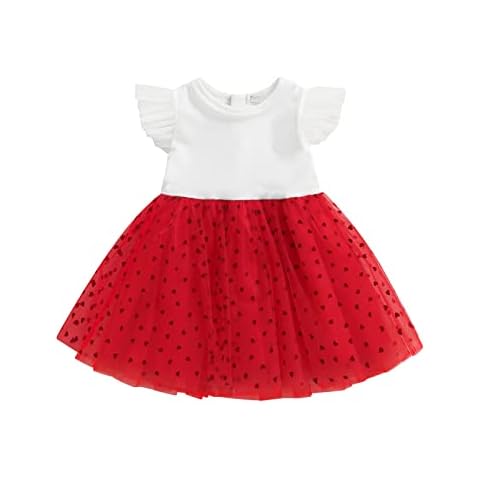 Himllauen Princess Dress for Baby Girl Cute Tutu Tulle Sleeveless A-Line Round Neck Dress with Heart Design Classic Chic Outfit for Party Ceremony Birthday (White Red, 6-12 Months) Cover