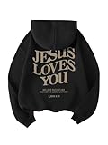 GORGLITTER Women's Y2K Christian Jesus Hoodies Trendy Graphic Letter Long Sleeve Fall Oversized Halloween Sweatshirts Black X-Large