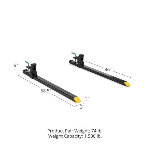 Image of Titan Attachments Light-Duty 60 inch Clamp-On Pallet Forks, 46 inch x 3 inch Fork Length, Rated 2,000 LB, Easy to Install on Loader or Skid Steer Bucket