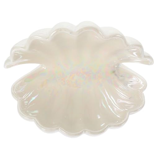 Tofficu Bandeja de Cerámica de Color Blanco Diseño de Concha para Joyas y Llaves, Organizador Multifuncional Delicado y Elegante para de Tocador