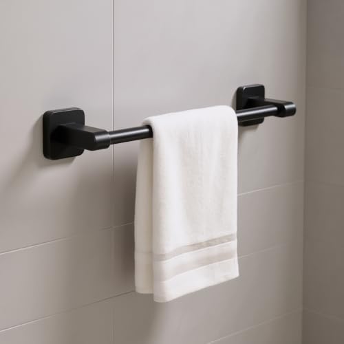 Image of Towel Shelf | Hole-Free Wall Hanging Rack | Carbon Steel & Plastic Construction | Loads Up to 20kg | Bathroom and Toilet Storage