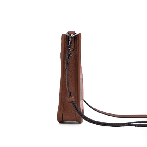 Genuine Leather Plaid Canvas Crossbody Bag, Small4