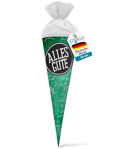 itenga Geschwisterschultüte 35cm Motiv Formeln oder Buchstaben Geschenkverpackung kleine Schultüte für Schüler Studenten zum Schulstart Ausbildungsstart Studium (Motiv Formeln - Alles Gute)