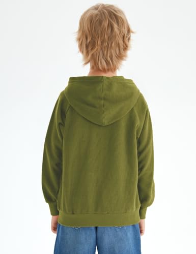 Spring&Gege Boys Pullover Hoodies Plaid Long Sleeve Casual Waffle Hooded Sweatshirts with Pockets3