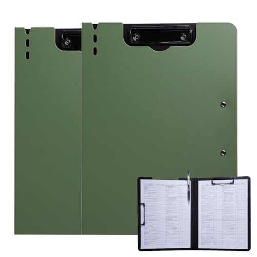 FRETONBA Porte-documents A4, lot de 2 blocs-notes avec couvercle, porte-documents avec 2 pinces, bloc-notes pour bureau/chantier/école Porte-documents vert