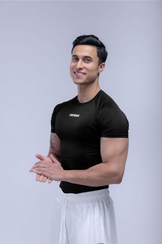 Image of COITONIC Men's Half Sleeve Compression T-Shirt - Athletic Base Layer for Gym, Sports & Fitness Training
