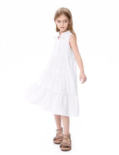 GERU Girls' Sleeveless Ruffle Dress Fungus Collar Bow A-Line Dress Flow Cute Midi Dresses 3-12 Years4