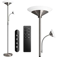 BBHome Stehlampe Wohnzimmer LED, 27W Deckenfluter LED Dimmbar mit 6W leselampe, 3000K-6500K Moderne Dimmbar Stehlampe mit Fernbedienung & Berührung für Wohnzimmer, Schlafzimmer, Büro (silber) – Ansicht 1