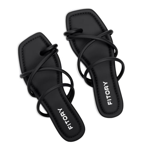 Image of FITORY Women's Slide Sandals Flat Toe Ring Thongs with Cross Strap for Summer Size