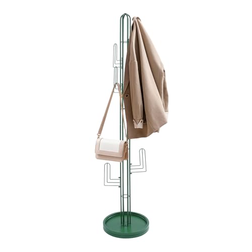 Cactus Coat Rack Freestanding Coat Rack With 6 Hooks Modern Metal Coat Racks with Round Base Gold Cactus Shape Clothing Stand for Bedroom Office (Green)