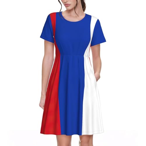 Robe de plage pour femme à manches courtes col rond motif russe